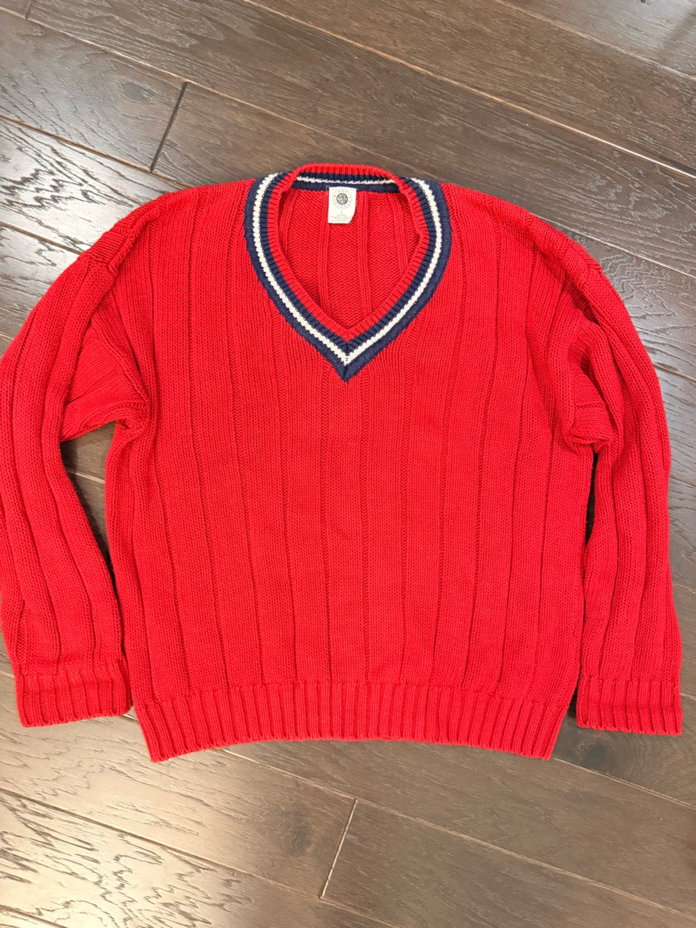 Vintage 90s Gap Warehouse Red Ramie Cotton Varsity V-Neck Sweater Size L